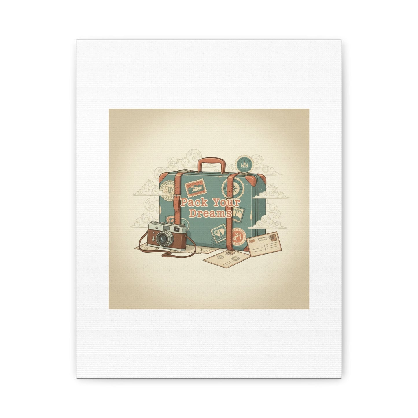 Pack Your Dreams Canvas | Retro Travel Postcard, Wanderlust Passport Stamp Art
