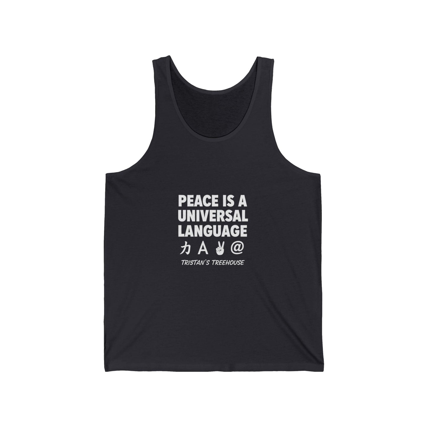 Peace Is a Universal Language Tank Top – Graphic Message Muscle Tee