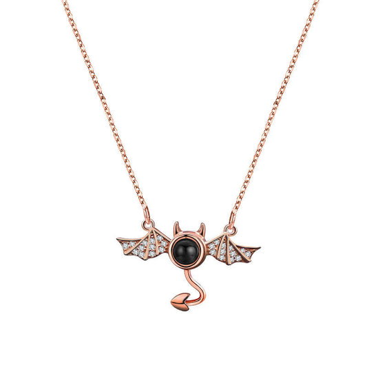 100 languages I love you, projection necklace, female demon, niche European and American design, collarbone chain jewelry