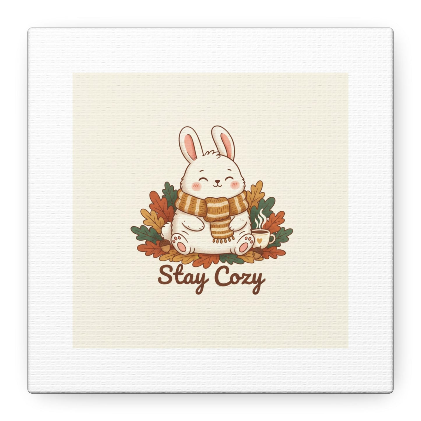 Cozy Bunny Illustration Canvas | Cute Critter Winter Forest Art