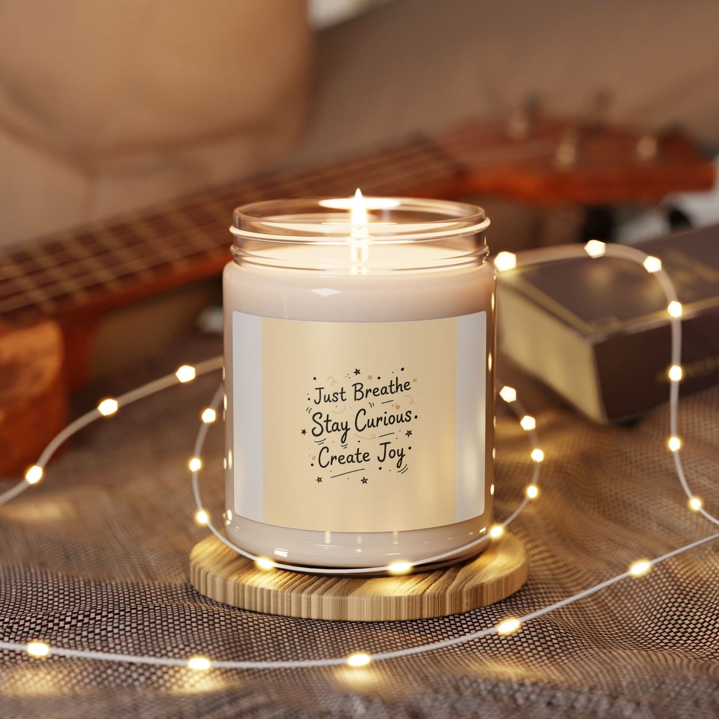Just Breathe Stay Curious Create Joy Candle | Messy Handwritten Typography, Soy Jar