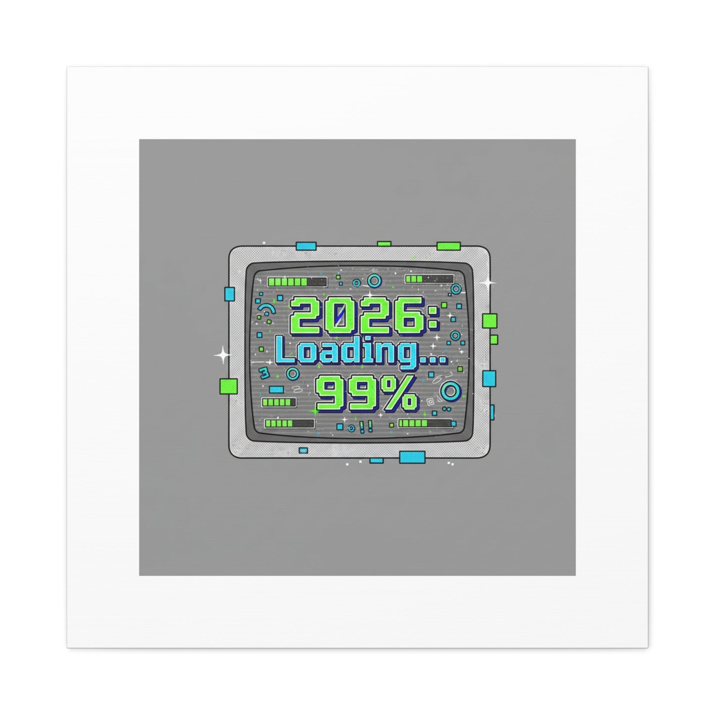 2026 Loading 99% Canvas | NYE countdown, retro system interface