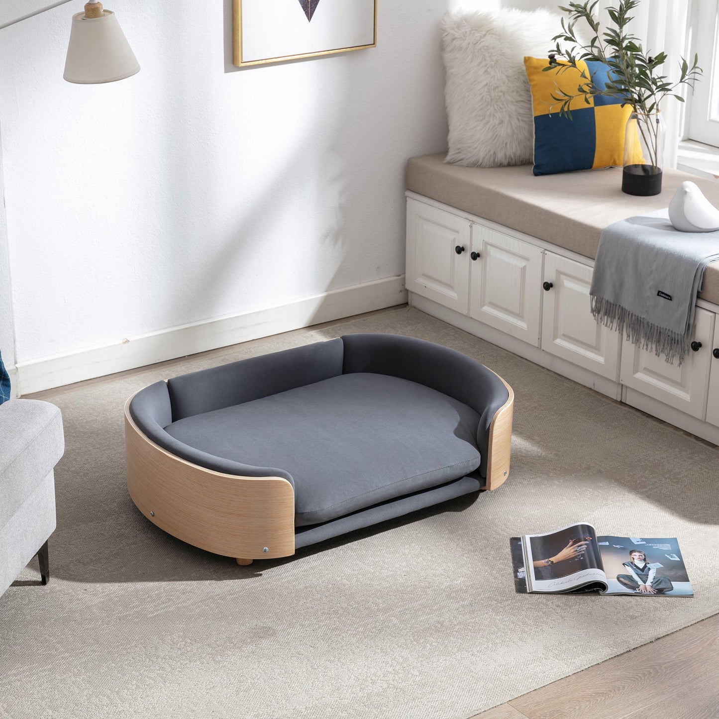 Scandinavian Style Elevated Dog Bed Pet Sofa with Solid Wood Legs and