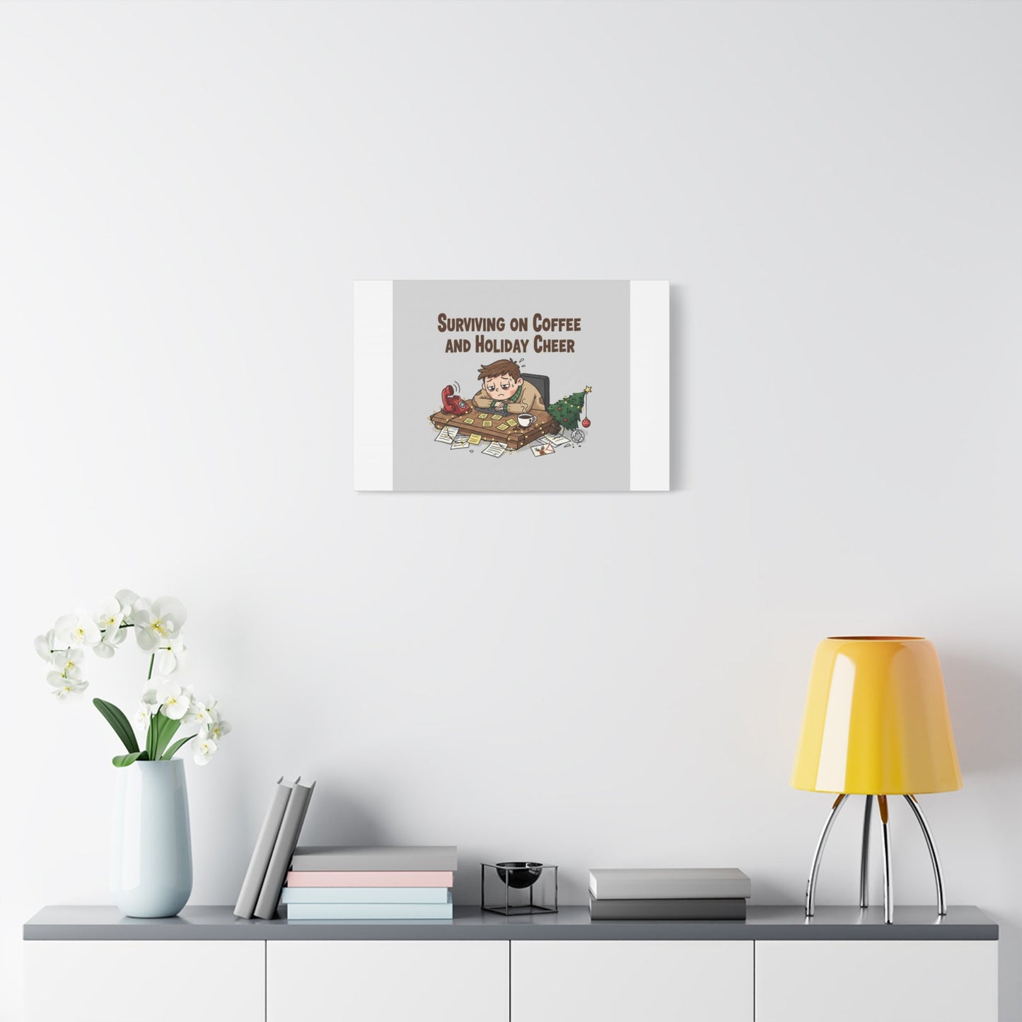 Surviving on Coffee and Holiday Cheer Canvas | Holiday Burnout, Festive But Tired