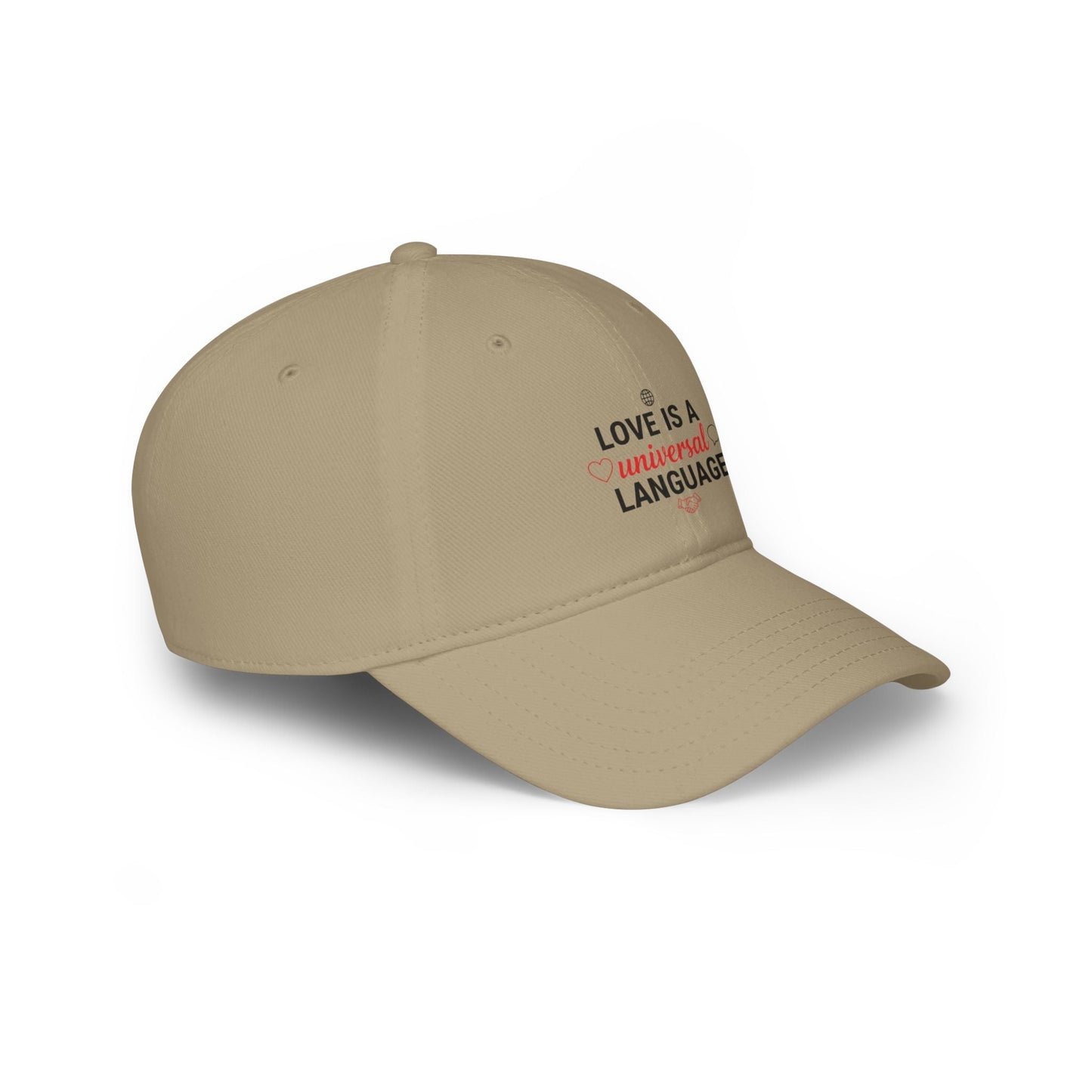 Low Profile Baseball Cap — "Love Is a Universal Language" Embroidered Beige Hat