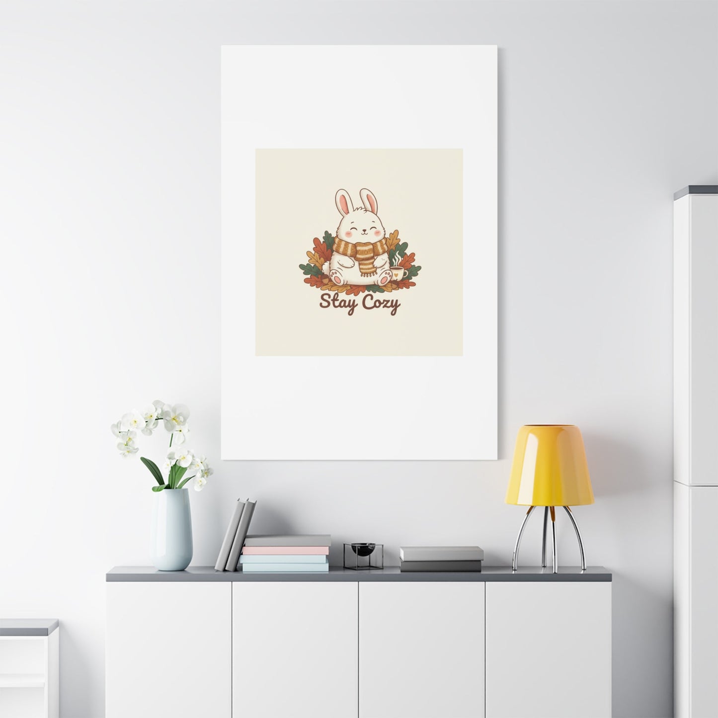 Cozy Bunny Illustration Canvas | Cute Critter Winter Forest Art