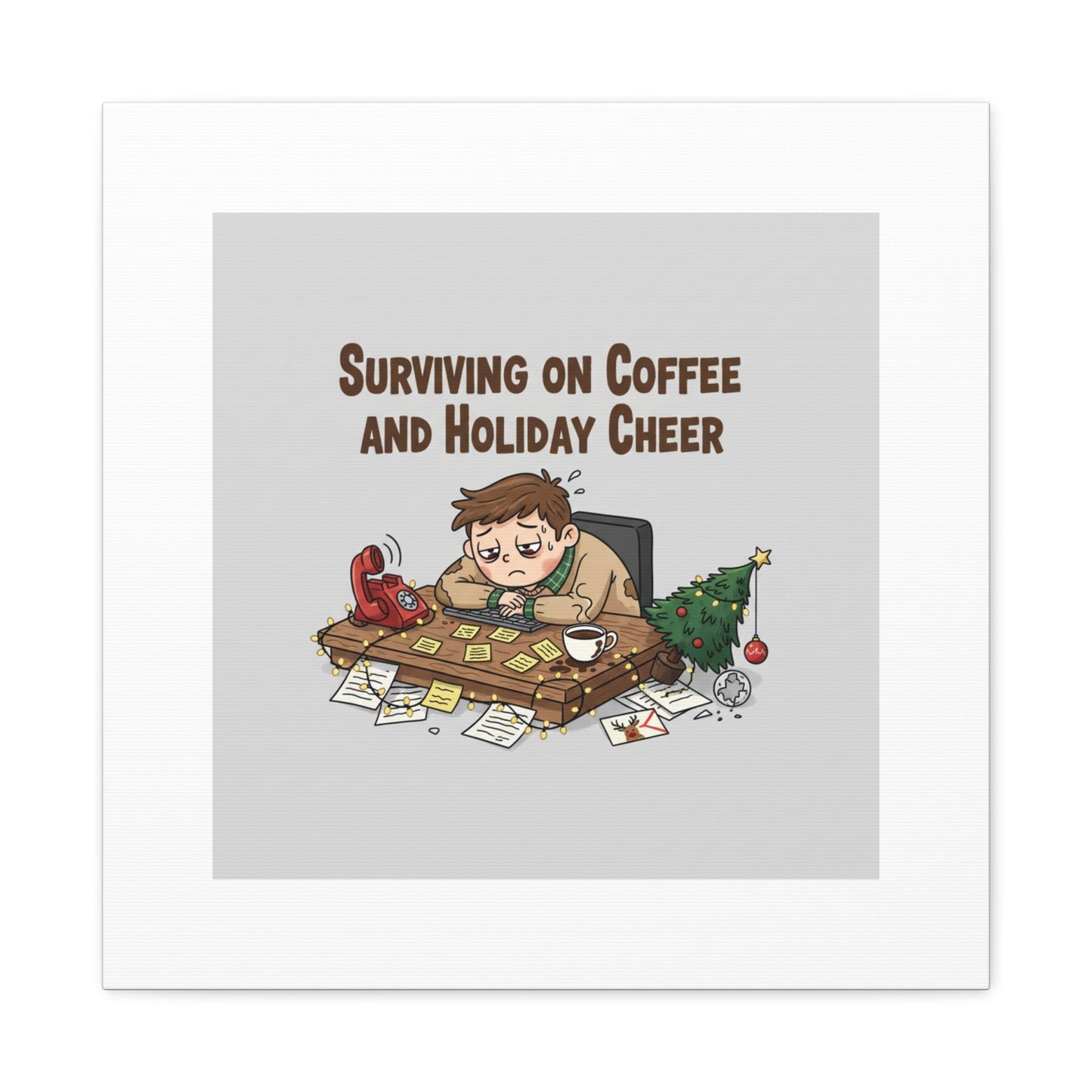 Surviving on Coffee and Holiday Cheer Canvas | Holiday Burnout, Festive But Tired