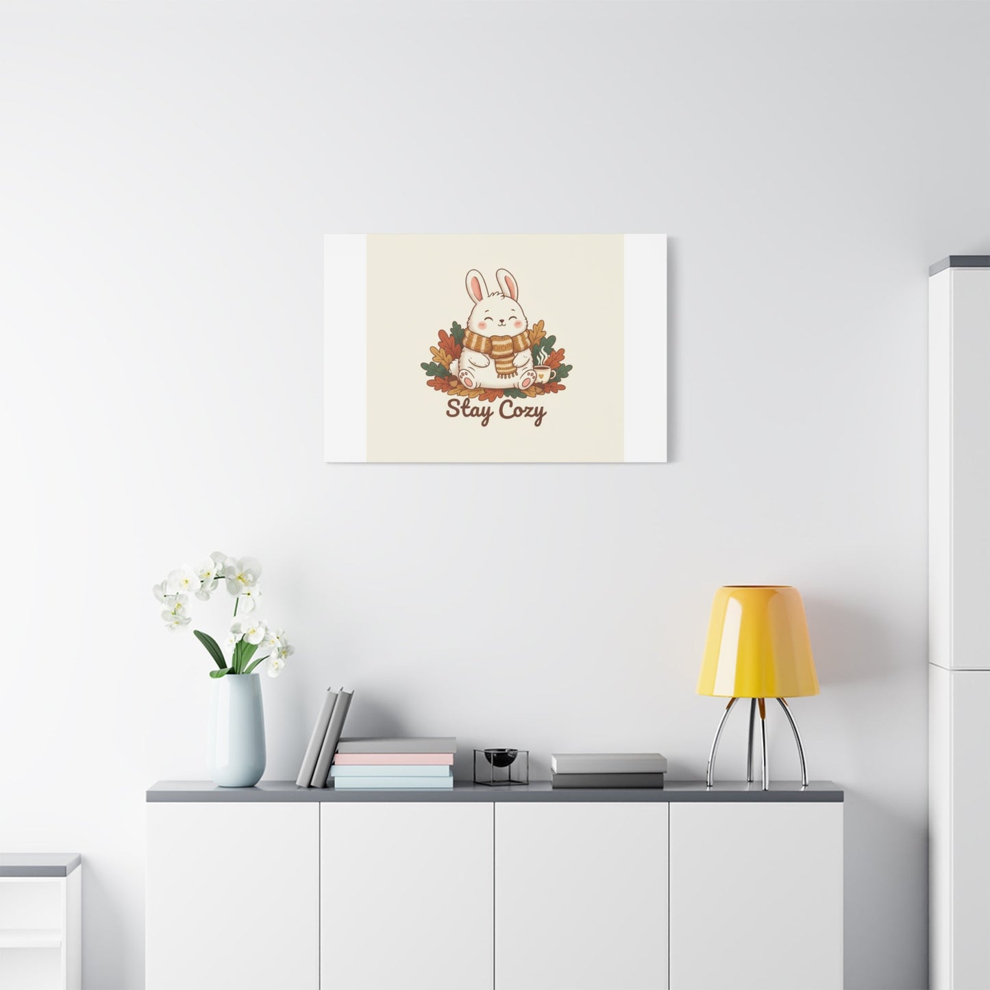 Cozy Bunny Illustration Canvas | Cute Critter Winter Forest Art