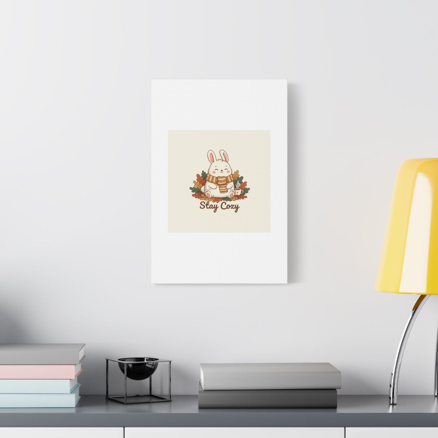Cozy Bunny Illustration Canvas | Cute Critter Winter Forest Art