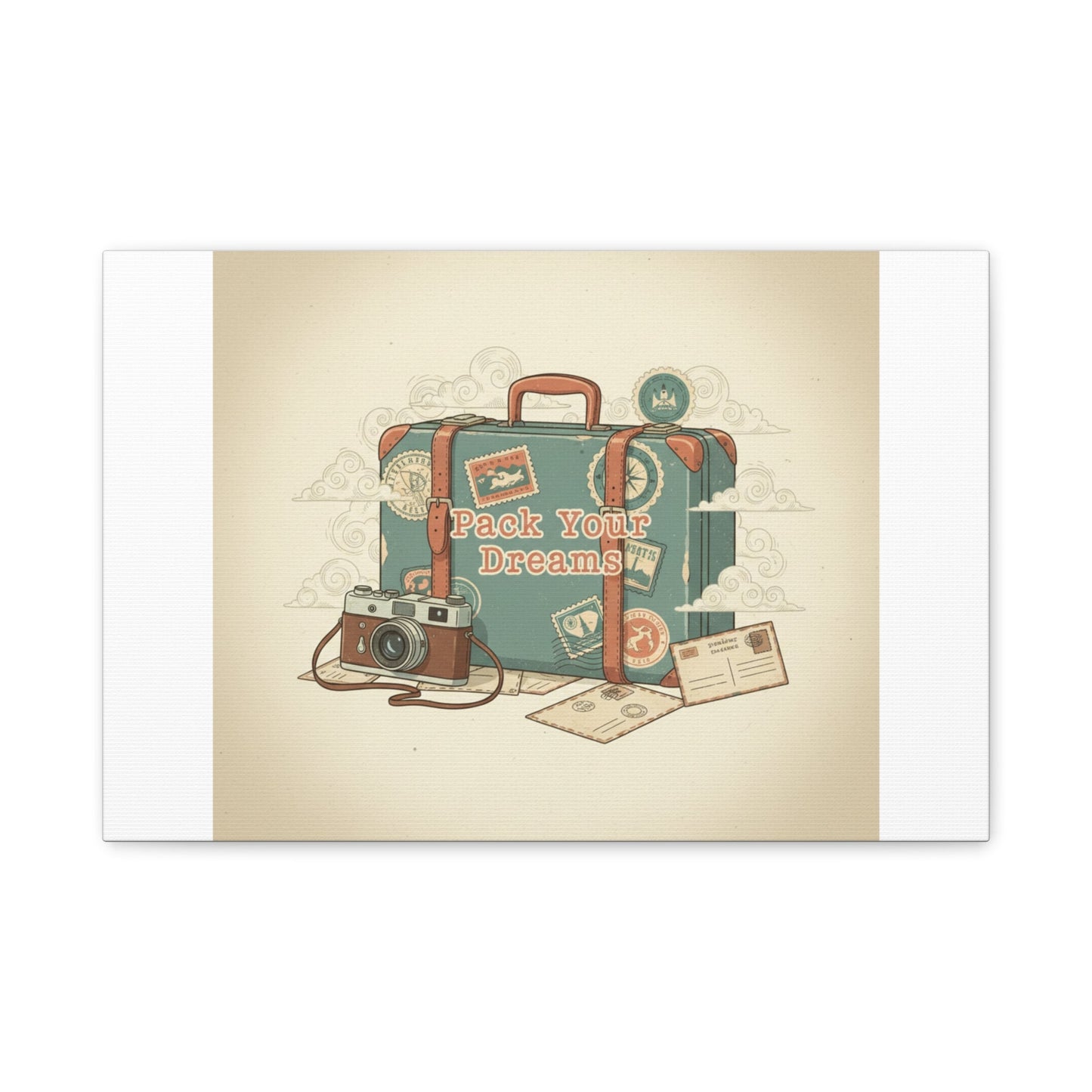 Pack Your Dreams Canvas | Retro Travel Postcard, Wanderlust Passport Stamp Art