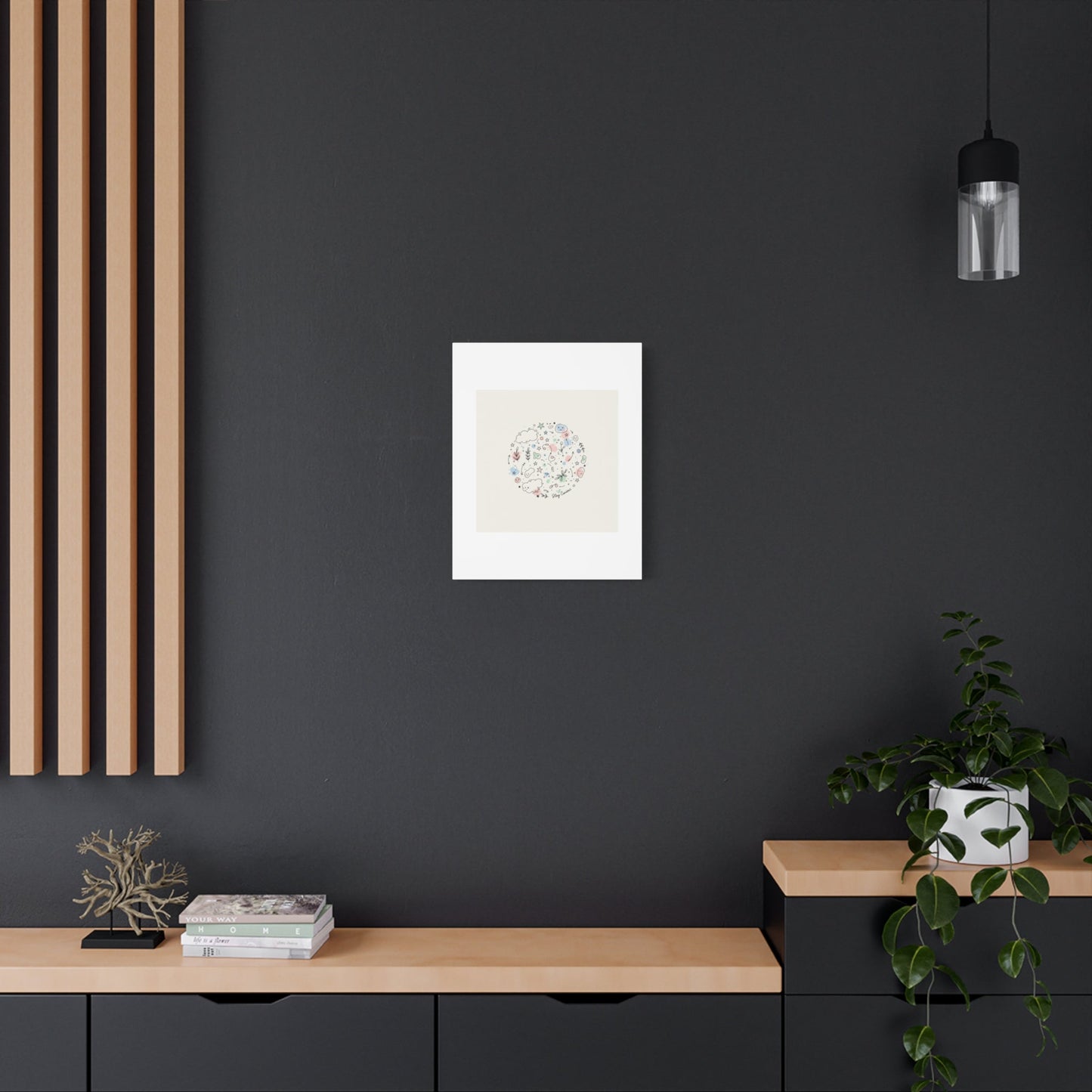 Doodle Circle Line Drawing Matte Canvas, Hand-Drawn Sketch Art