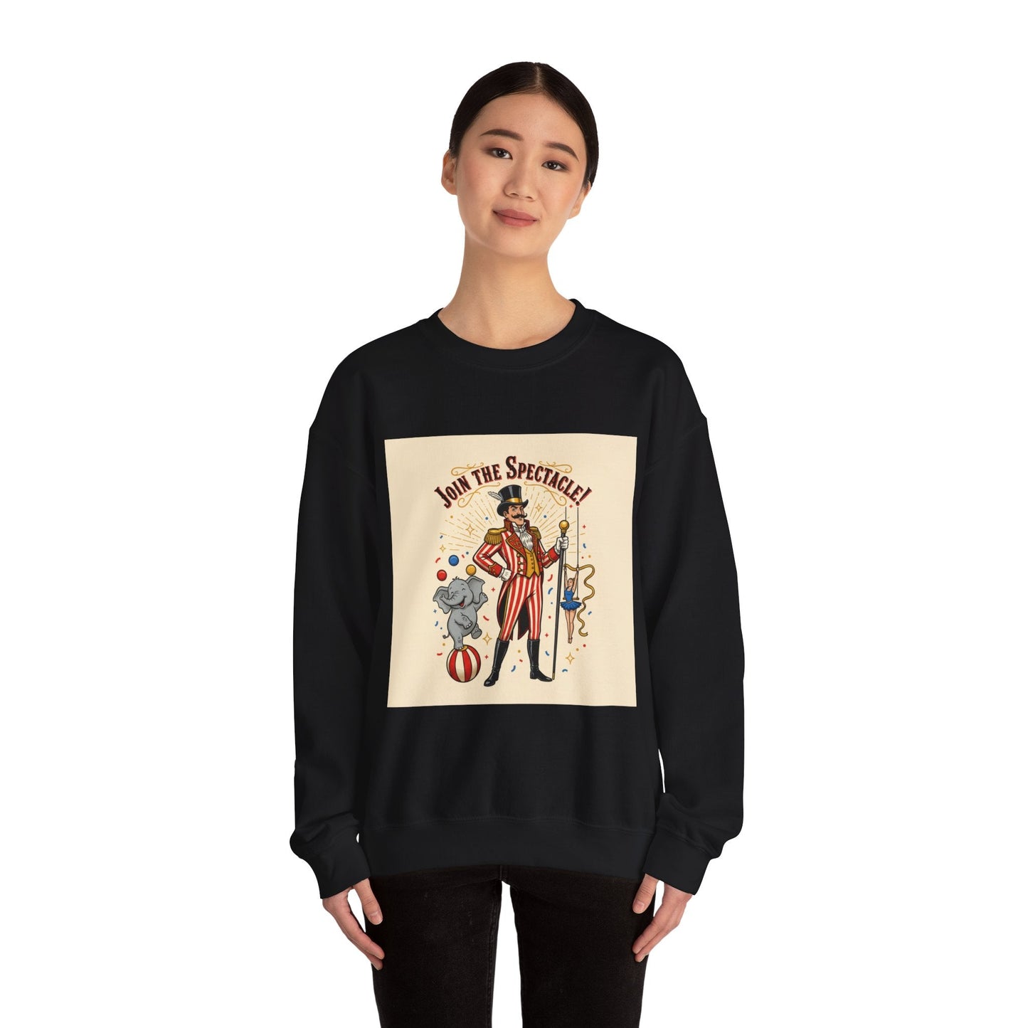 Join the Spectacle Circus Art Print Crewneck Sweatshirt | Vintage Carnival Design, Camp Circus Aesthetic