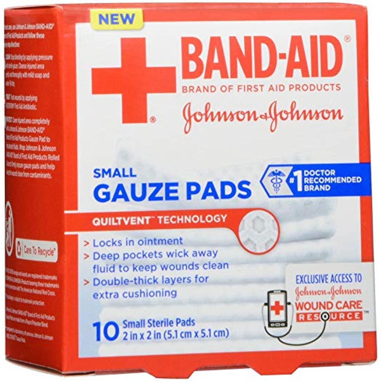 Band-Aid® Brand Cushion-Care Gauze Pads, Small 2" x 2", 10 Count