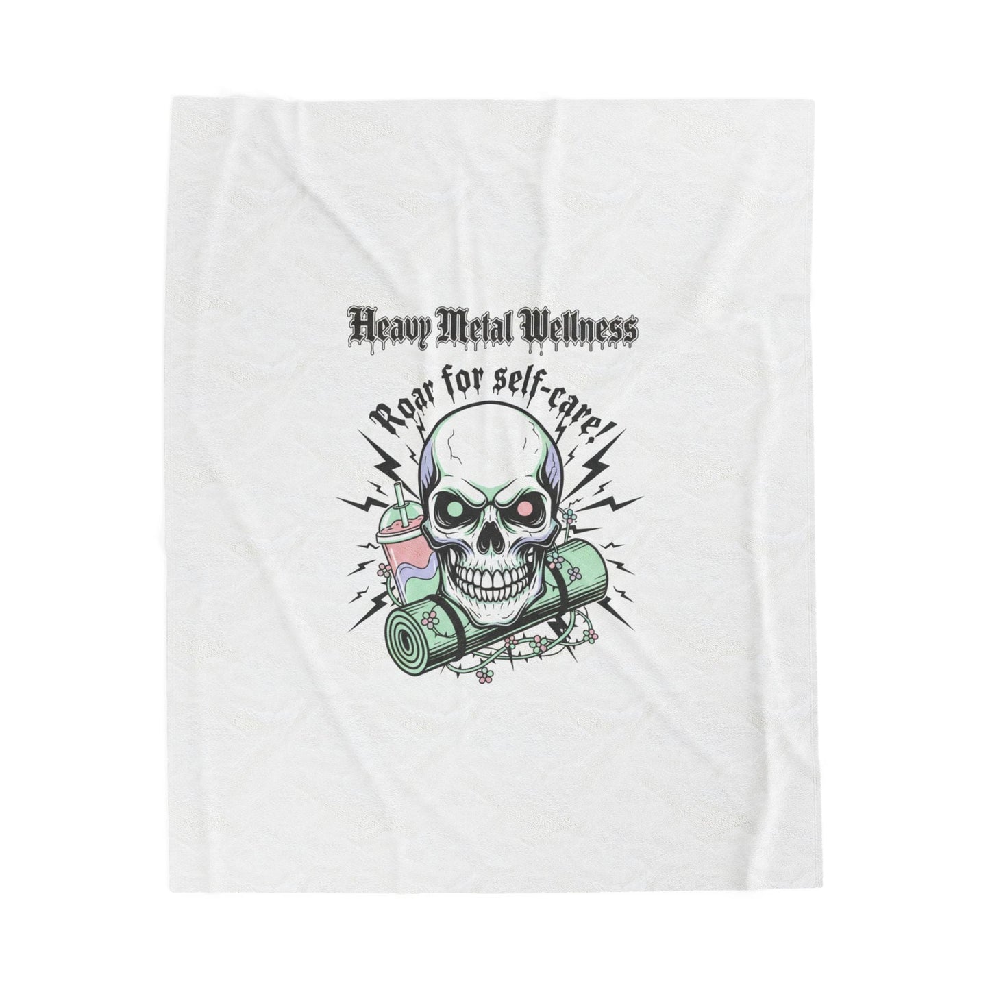 Heavy Metal Wellness Skull Self-Care Blanket | gothic wellness quote