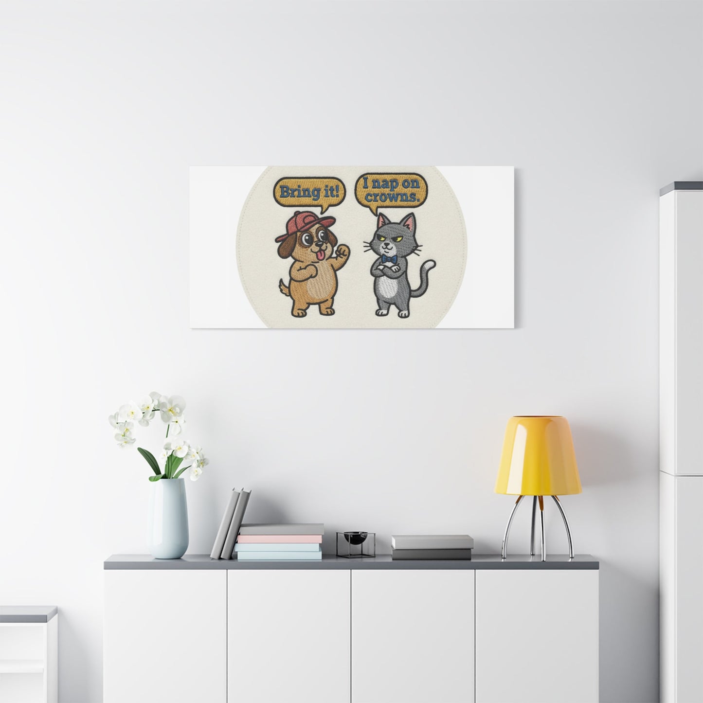 Funny Cat vs Dog Canvas | Pet Rivalry Wall Art