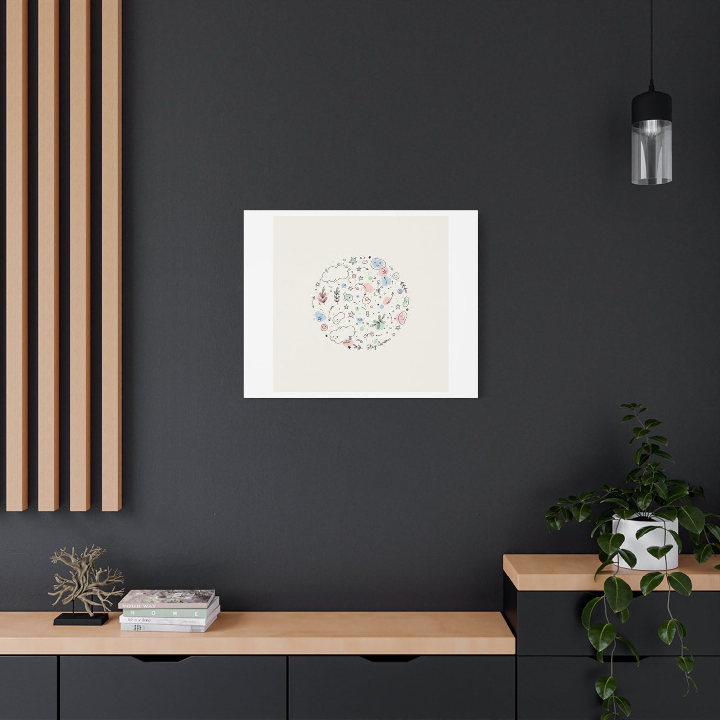 Doodle Circle Line Drawing Matte Canvas, Hand-Drawn Sketch Art