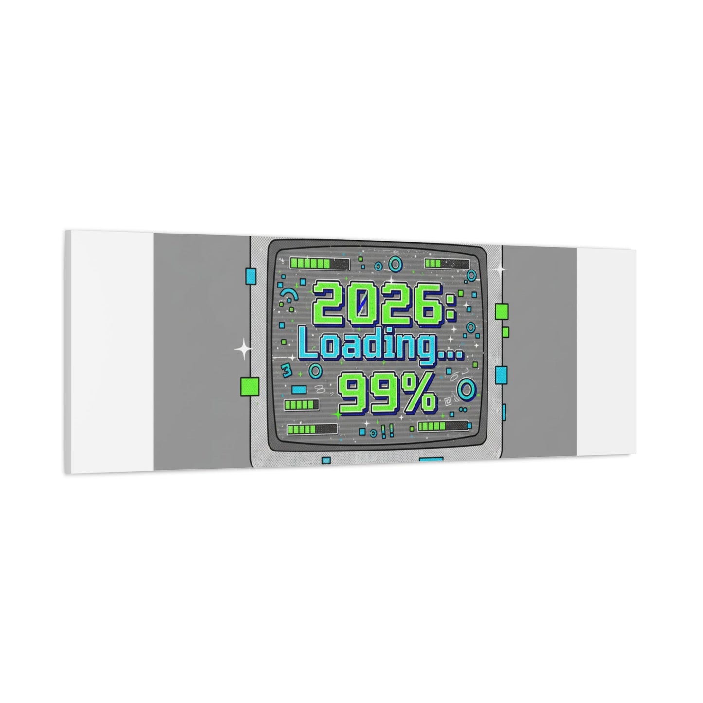 2026 Loading 99% Canvas | NYE countdown, retro system interface