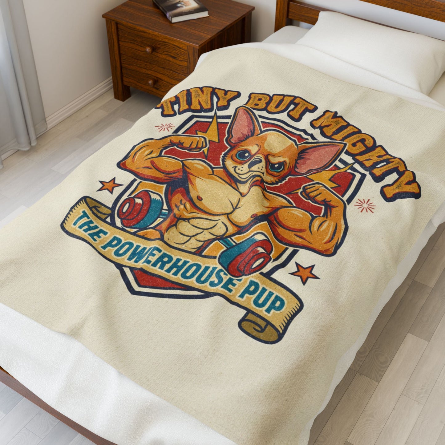 Velveteen Plush Blanket — "Tiny But Mighty" Funny Pup Throw