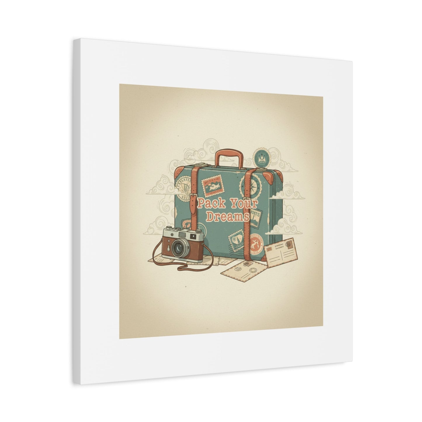 Pack Your Dreams Canvas | Retro Travel Postcard, Wanderlust Passport Stamp Art
