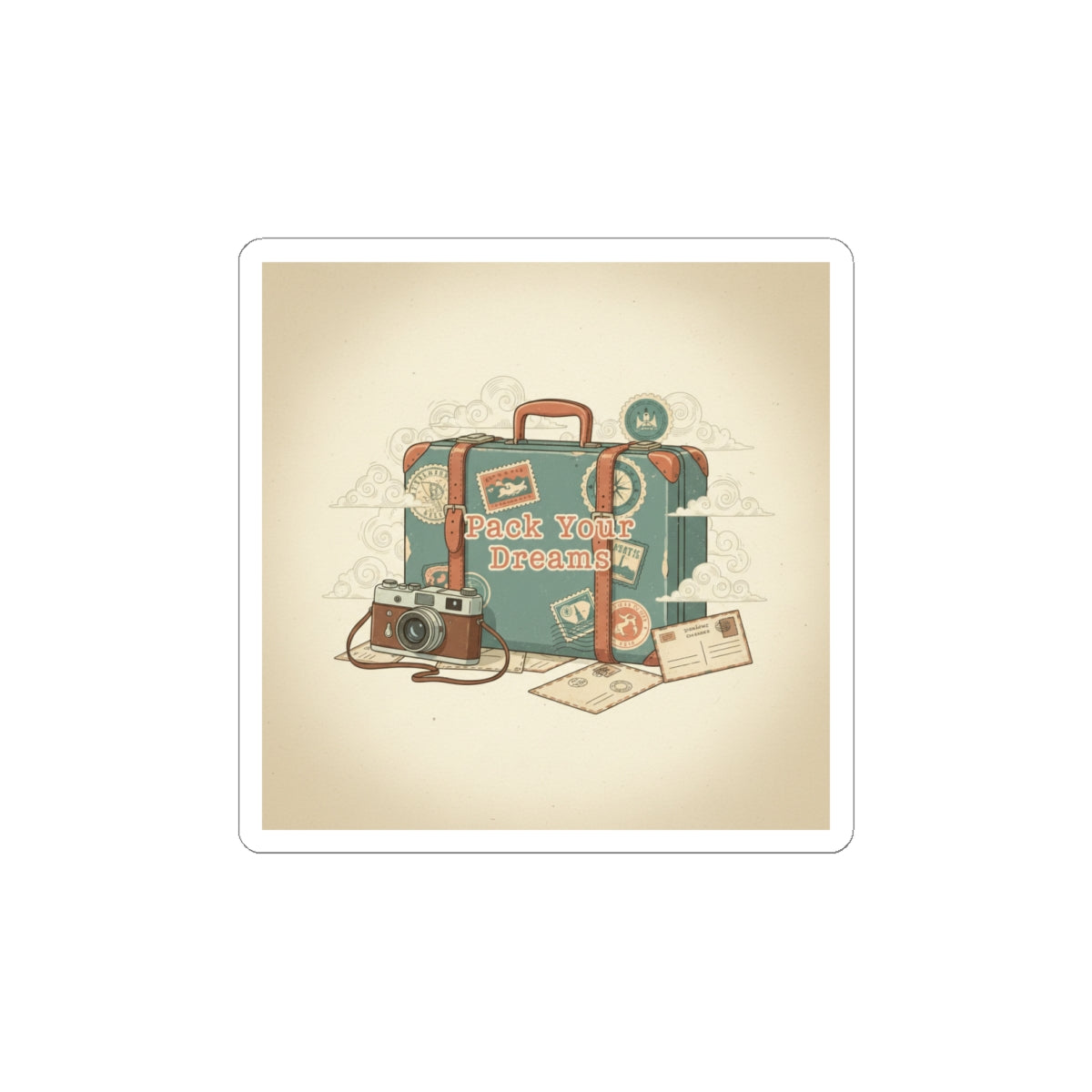 Pack Your Dreams suitcase sticker | retro travel stamp, postcard vintage