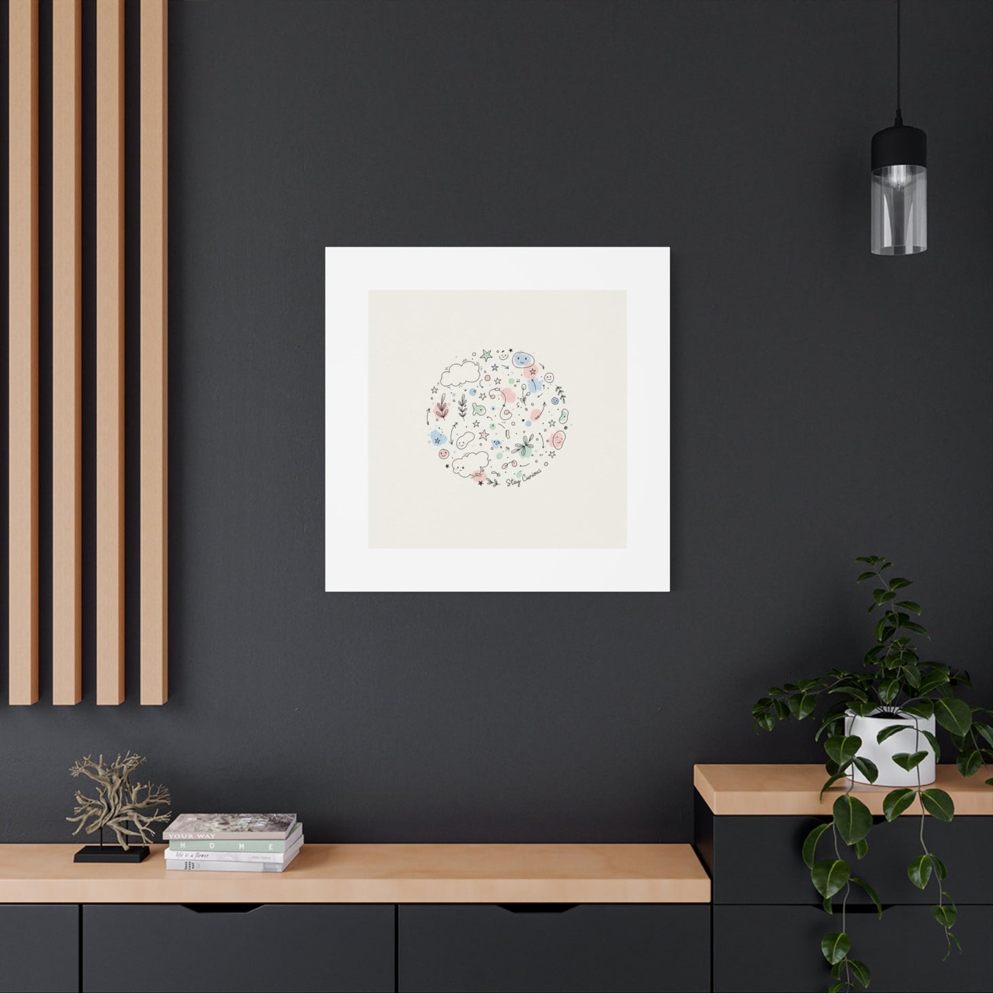 Doodle Circle Line Drawing Matte Canvas, Hand-Drawn Sketch Art