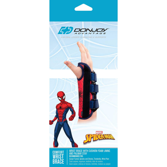 DonJoy Advantage Comfort Wrist Brace For Youth/Kids Featuring Marvels Captain America, Spider-Man To Aid Sprains Strains Support Tendonitis Carpal Tunnel - Spider-Man X-Small - Left