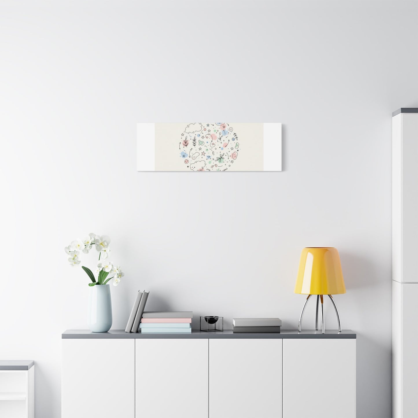 Doodle Circle Line Drawing Matte Canvas, Hand-Drawn Sketch Art
