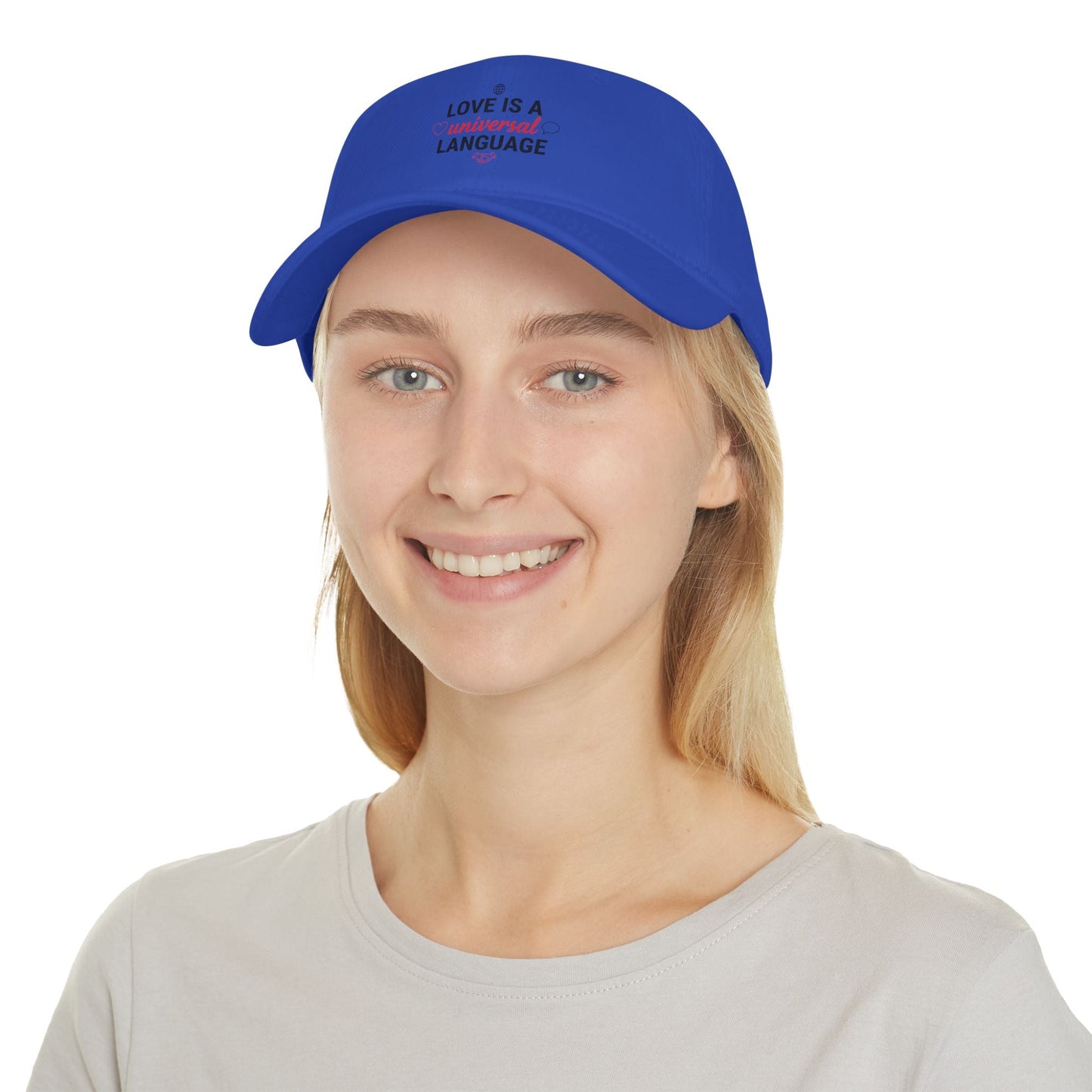 Low Profile Baseball Cap — "Love Is a Universal Language" Embroidered Beige Hat