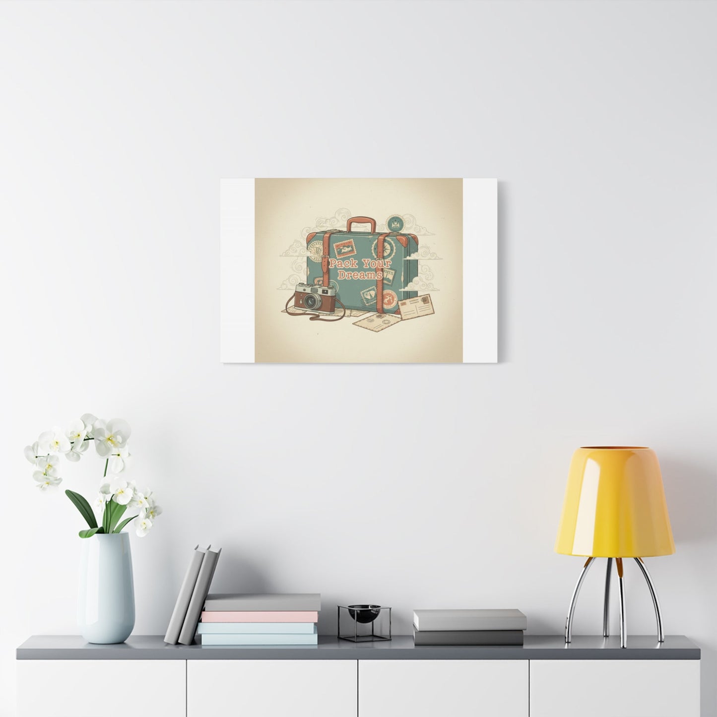 Pack Your Dreams Canvas | Retro Travel Postcard, Wanderlust Passport Stamp Art
