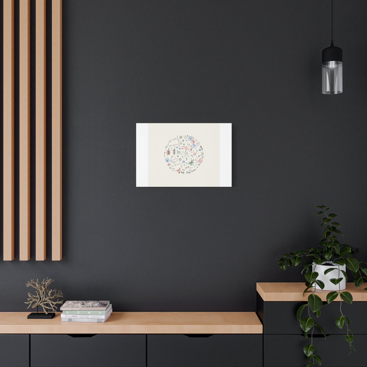 Doodle Circle Line Drawing Matte Canvas, Hand-Drawn Sketch Art