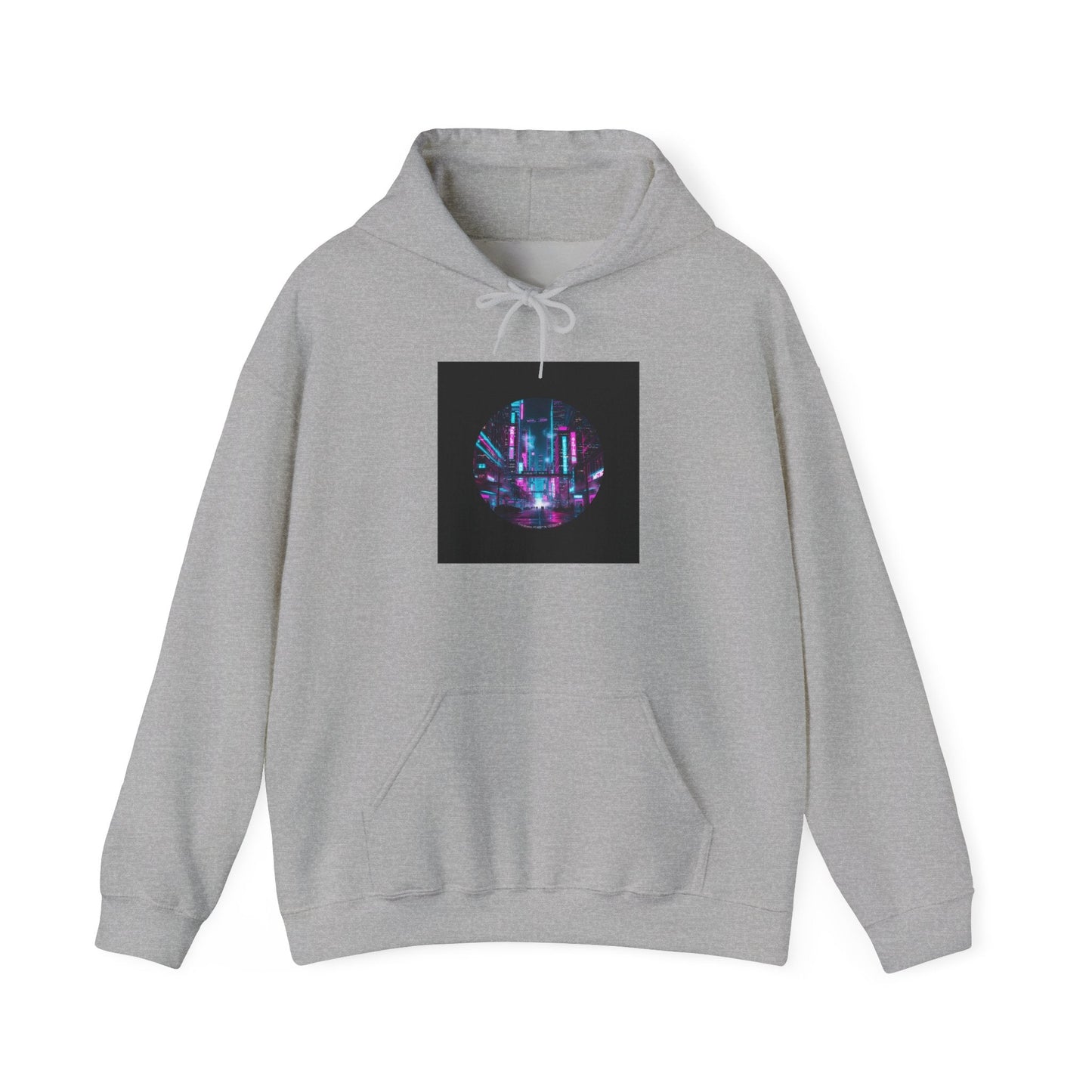 Neon Cyberpunk Skyline Hoodie | synthwave skyline, future city art