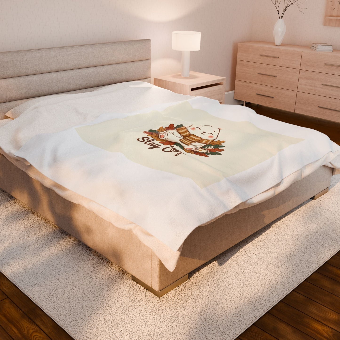 Stay Cozy Bunny, Plush Blanket | cute animal illustration, winter forest art