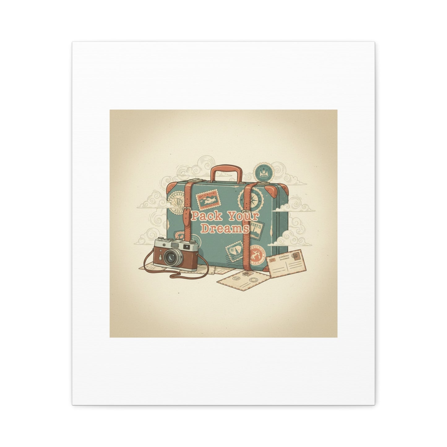 Pack Your Dreams Canvas | Retro Travel Postcard, Wanderlust Passport Stamp Art