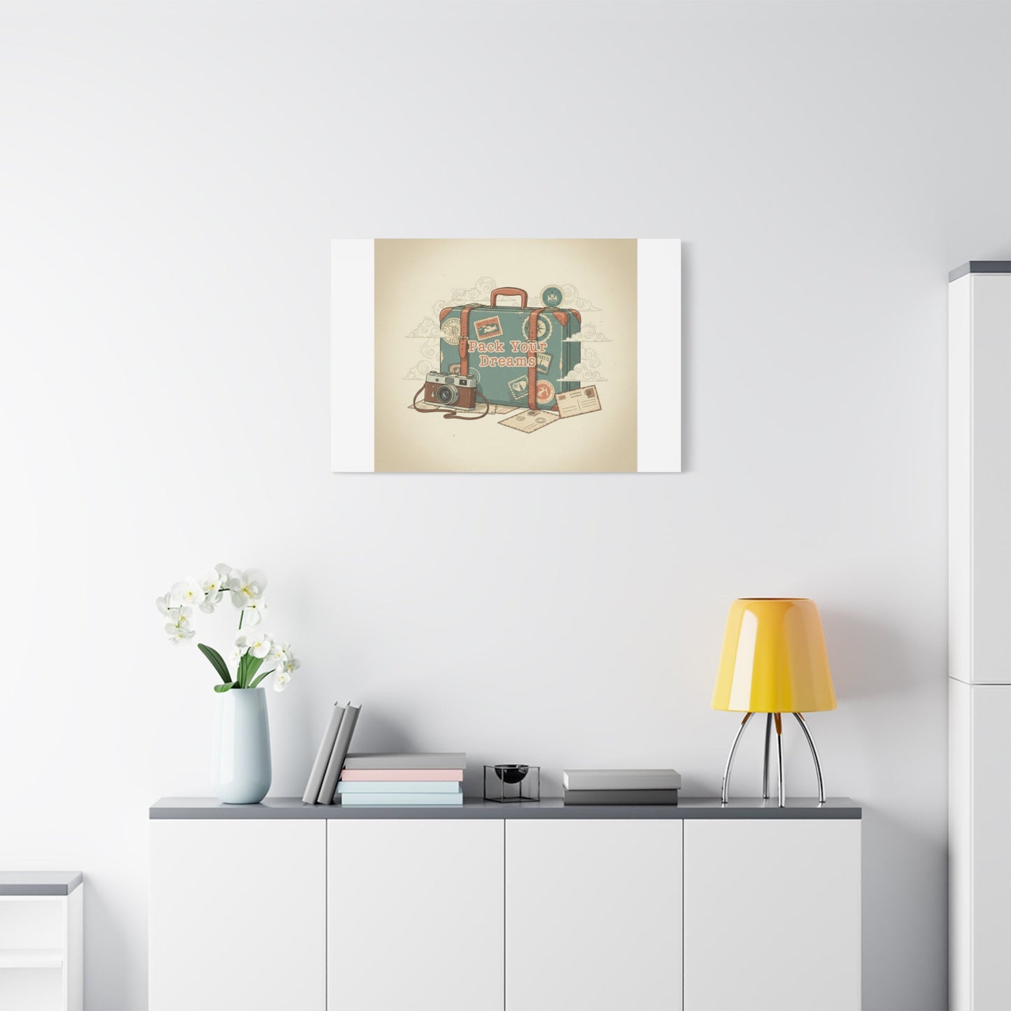 Pack Your Dreams Canvas | Retro Travel Postcard, Wanderlust Passport Stamp Art