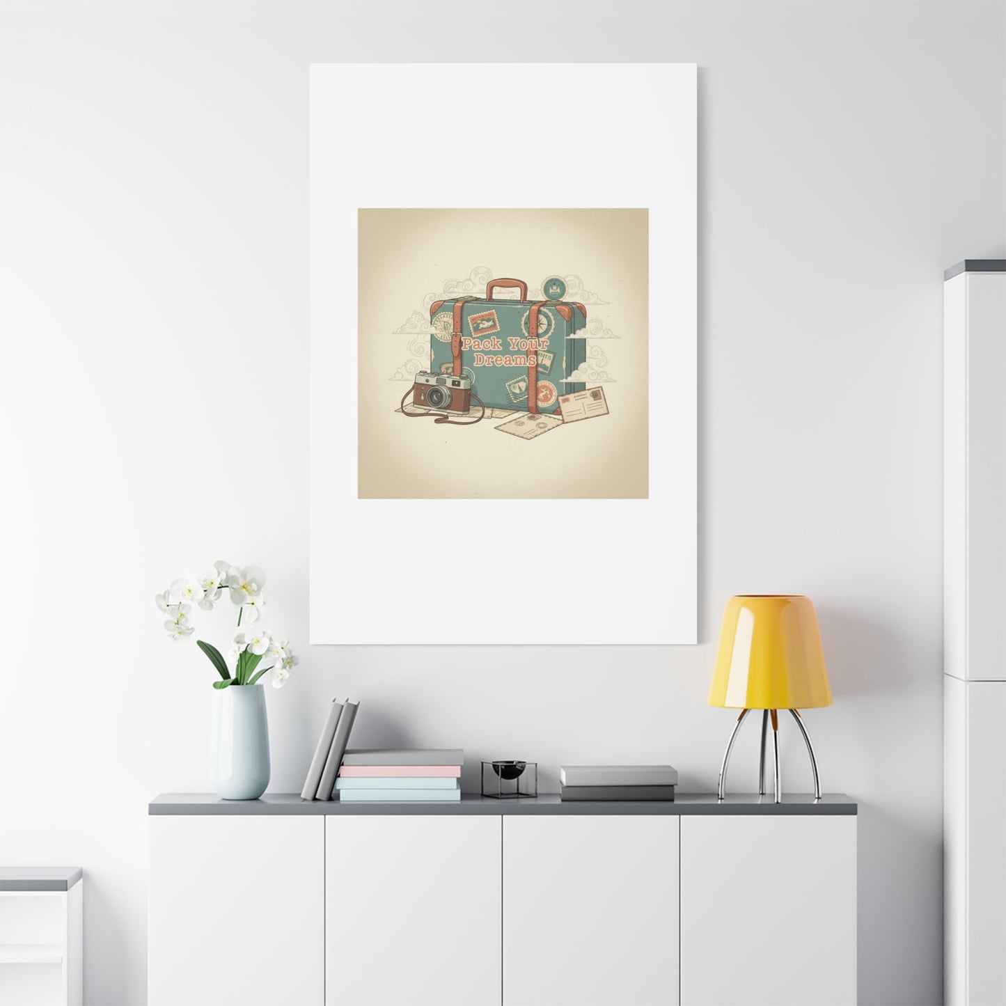 Pack Your Dreams Canvas | Retro Travel Postcard, Wanderlust Passport Stamp Art