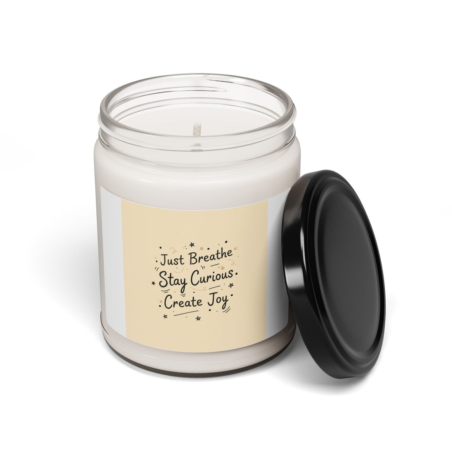 Just Breathe Stay Curious Create Joy Candle | Messy Handwritten Typography, Soy Jar