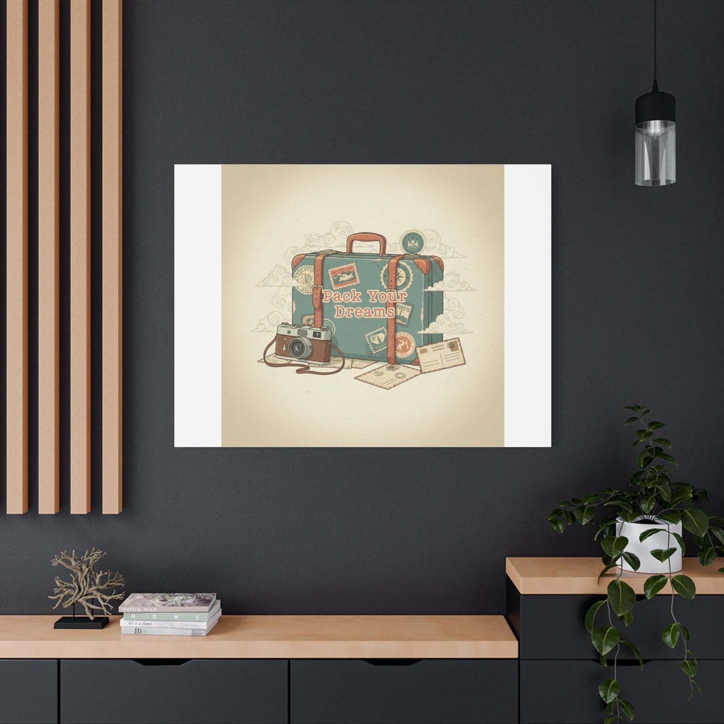 Pack Your Dreams Canvas | Retro Travel Postcard, Wanderlust Passport Stamp Art
