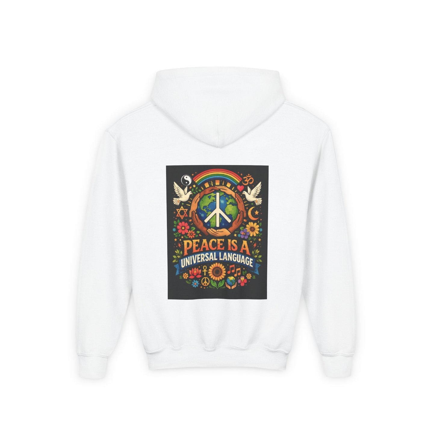 Youth Hoodie — 'Courage' Front & 'Peace Is a Universal Language' Back Graphic Sweatshirt