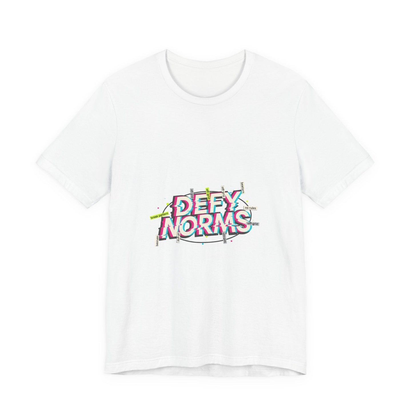 Defy Norms glitch font tee | anti-aesthetic, chaotic design shirt