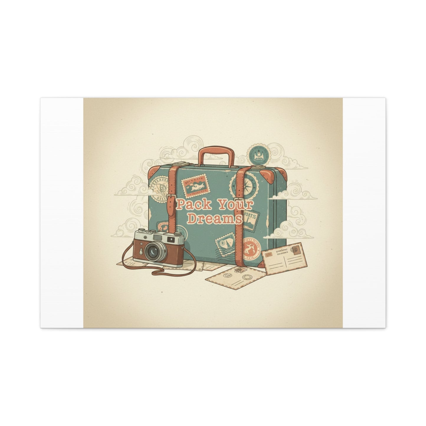 Pack Your Dreams Canvas | Retro Travel Postcard, Wanderlust Passport Stamp Art