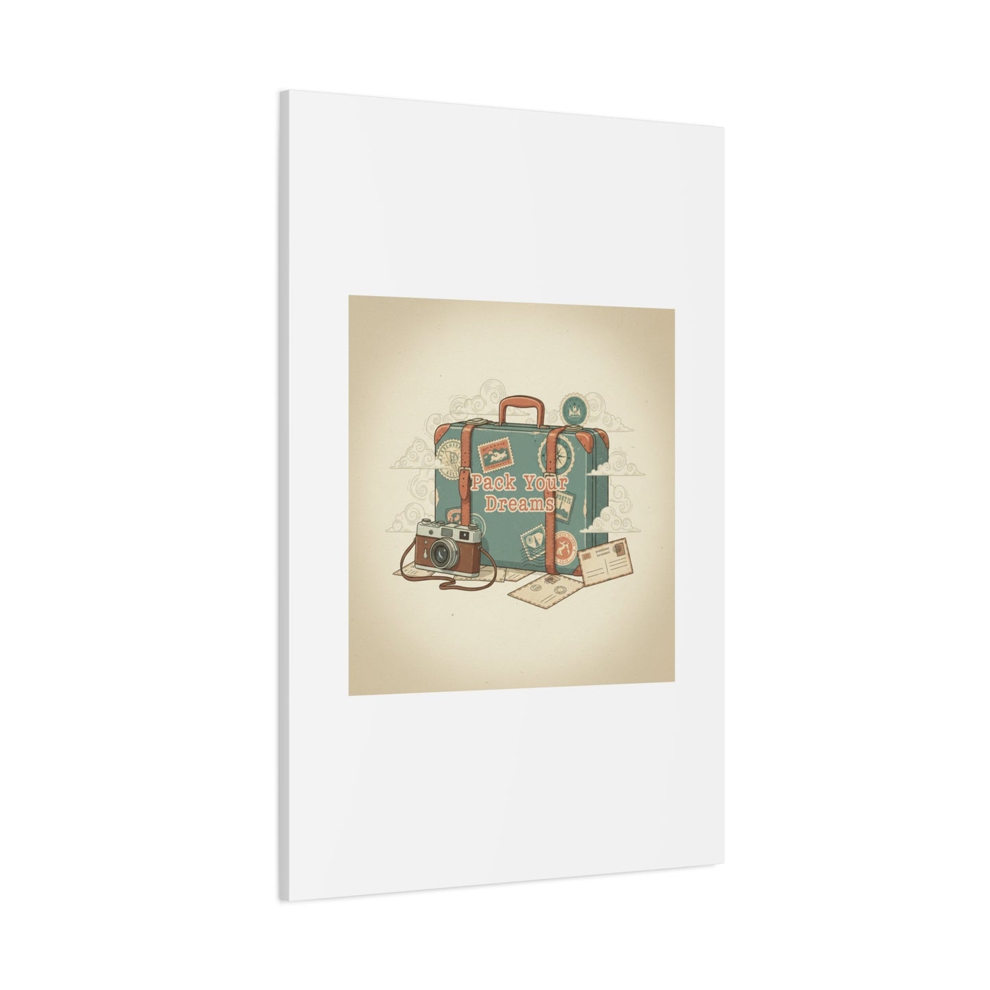 Pack Your Dreams Canvas | Retro Travel Postcard, Wanderlust Passport Stamp Art