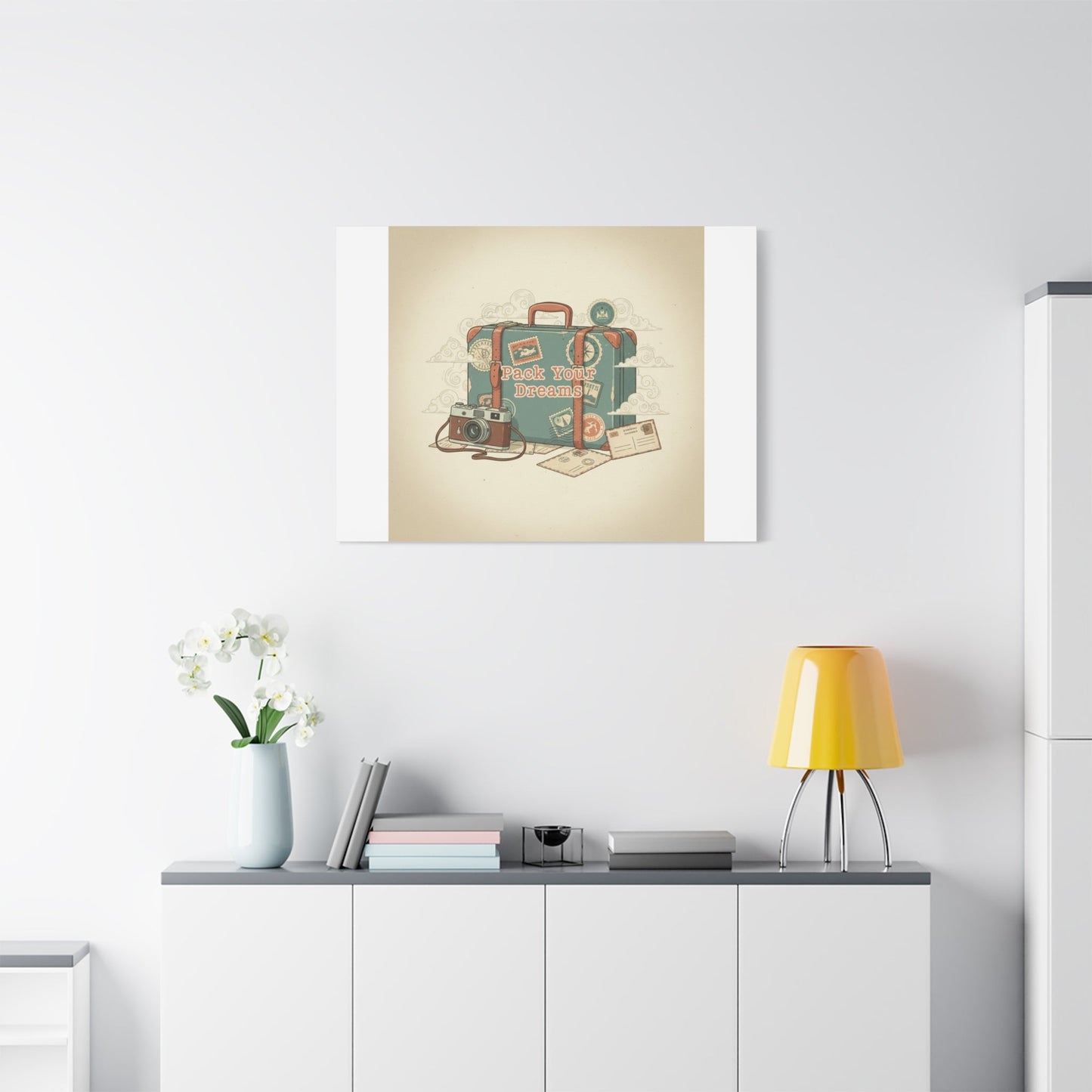 Pack Your Dreams Canvas | Retro Travel Postcard, Wanderlust Passport Stamp Art