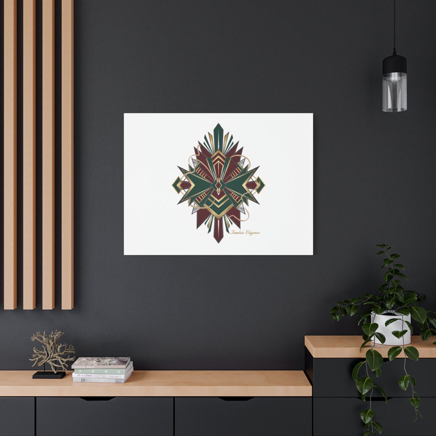 Art Deco geometric brass print Canvas | Neo-Deco chrome & gold fan motif