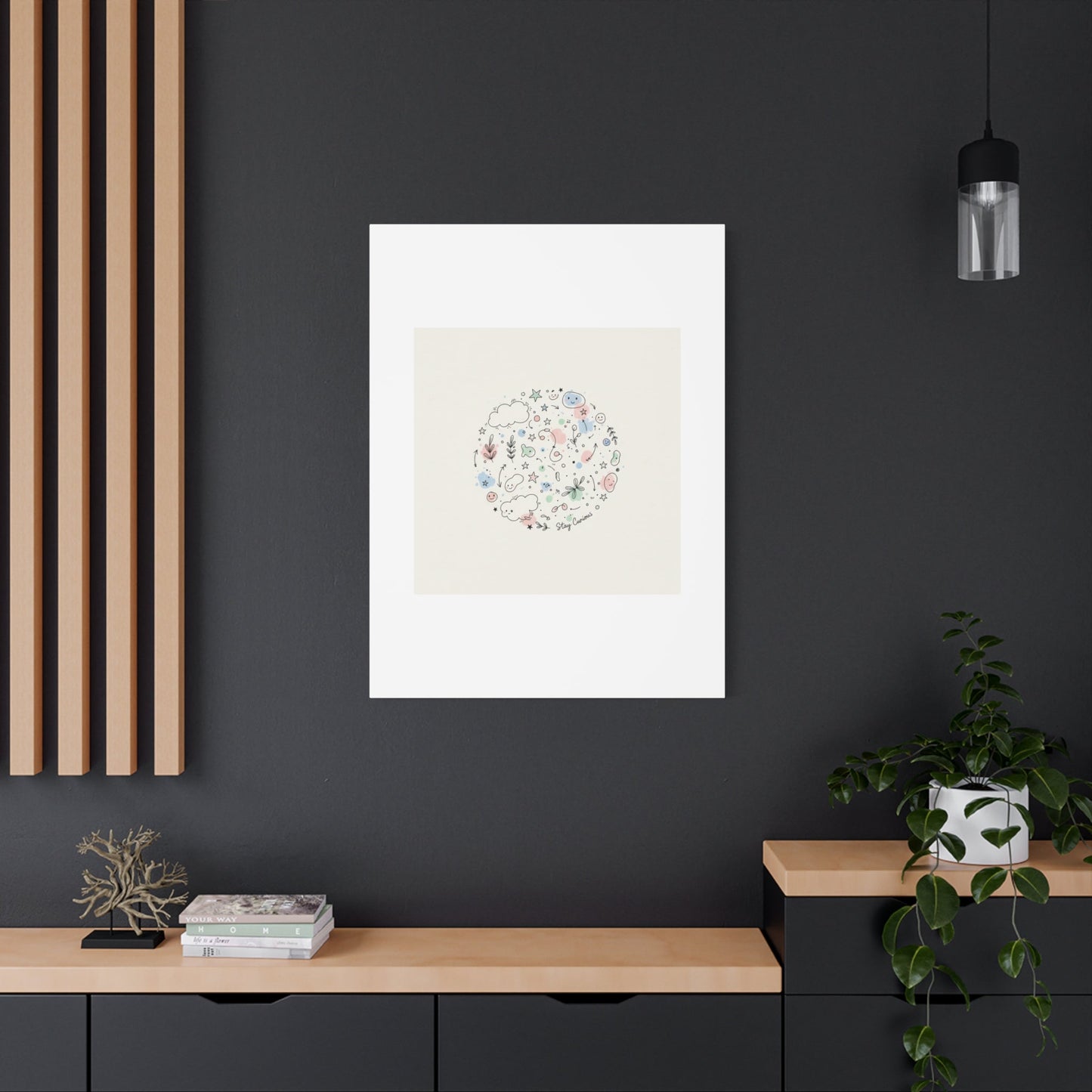Doodle Circle Line Drawing Matte Canvas, Hand-Drawn Sketch Art