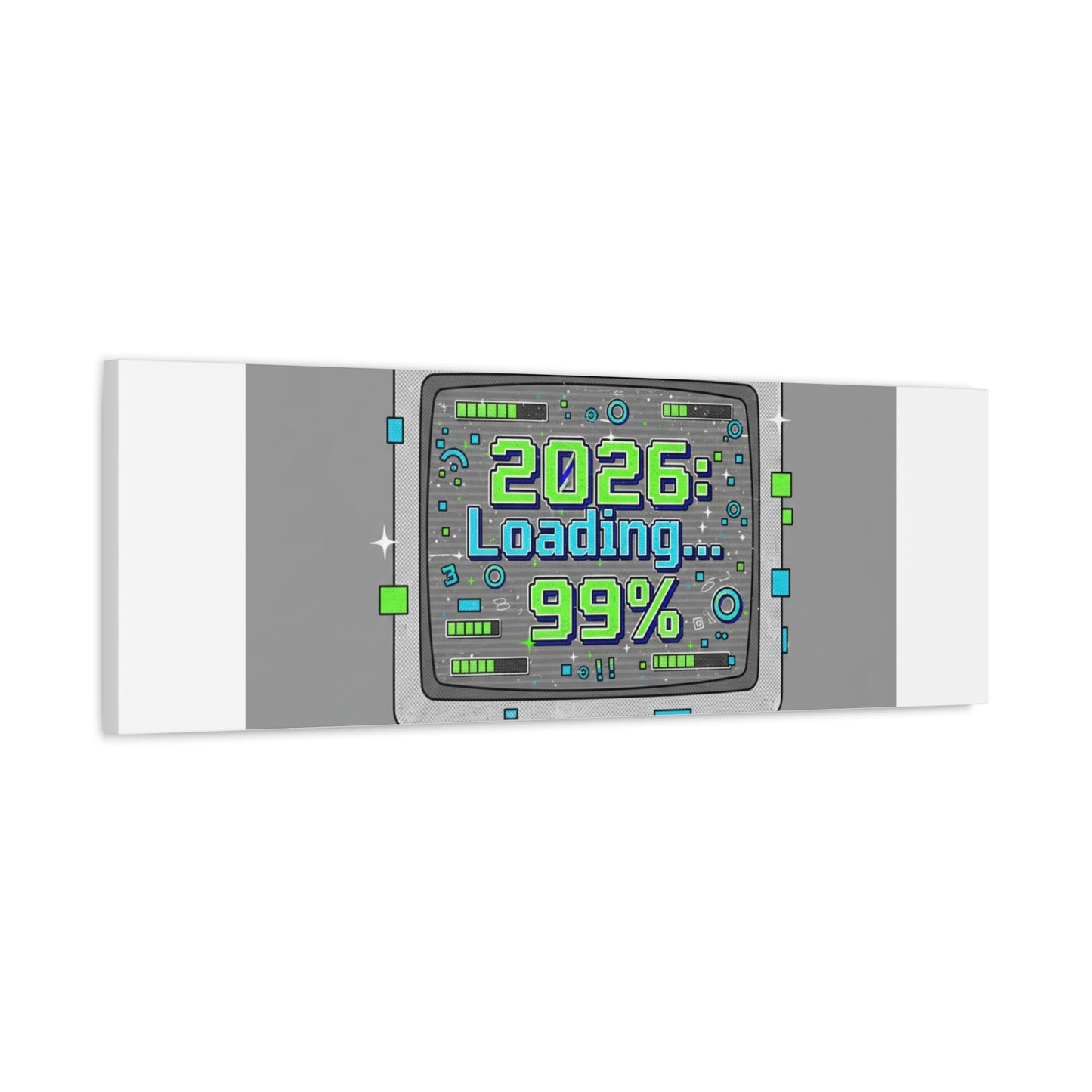 2026 Loading 99% Canvas | NYE countdown, retro system interface