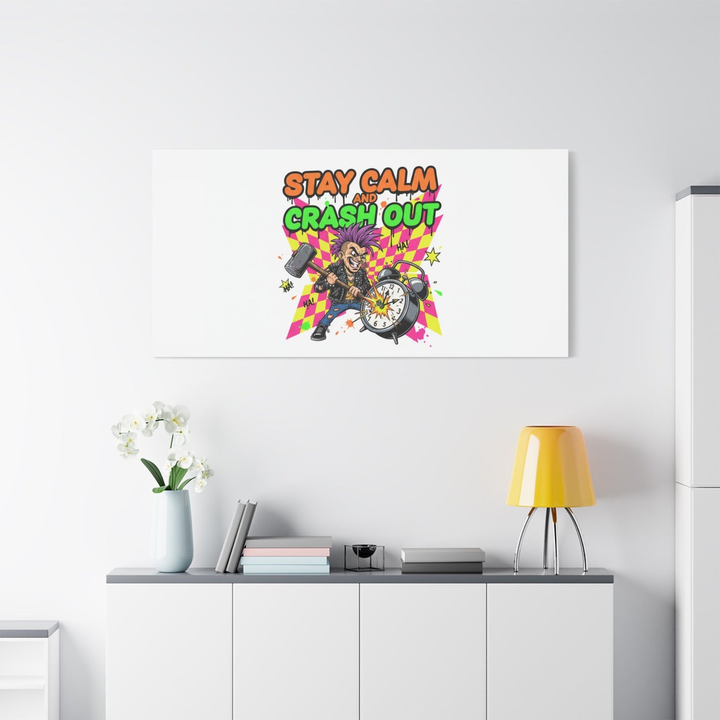Stay Calm and Crash Out Canvas | neon skate graffiti, meltdown art