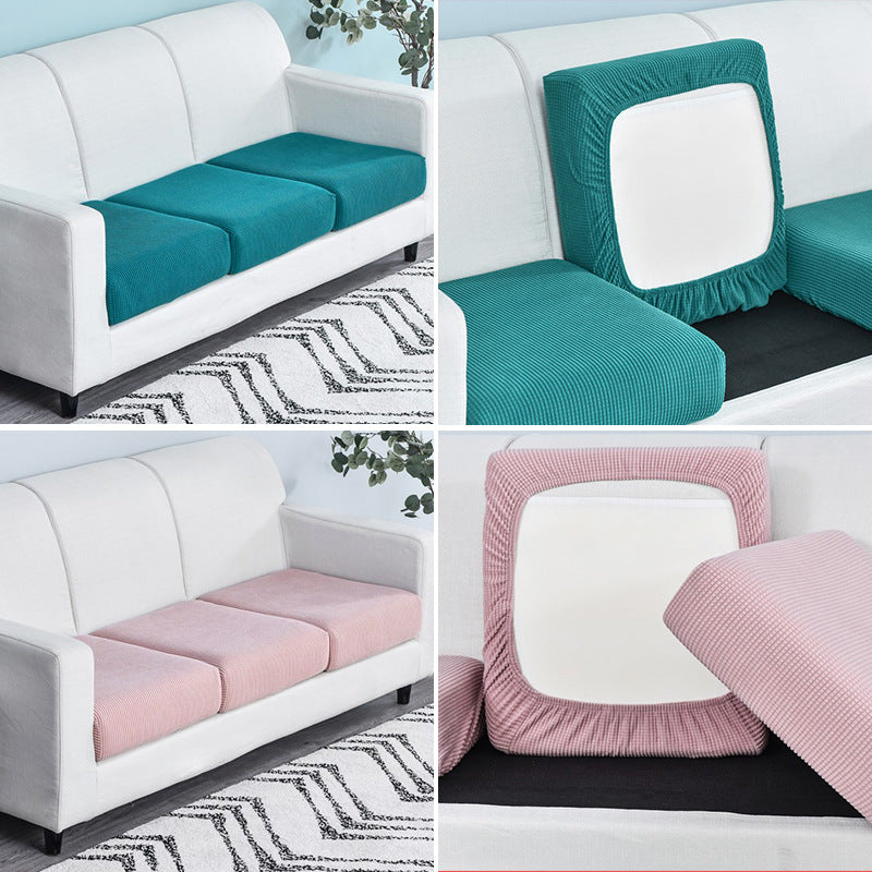 Polar Fleece Sofa Cushion Pure Color Stretch Full Cover Sponge Cushion Cover