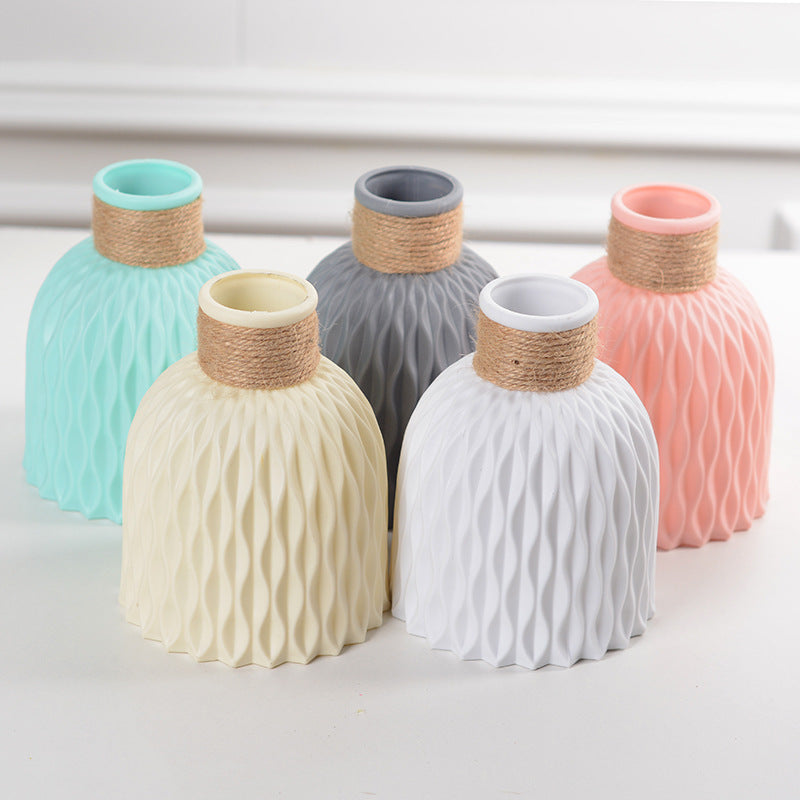 Corrugated Plastic Vase Imitation Ceramic Vase Nordic Plastic Flower Arrangement Living Room Decoration Flower Pot Flower Arrangement Basket