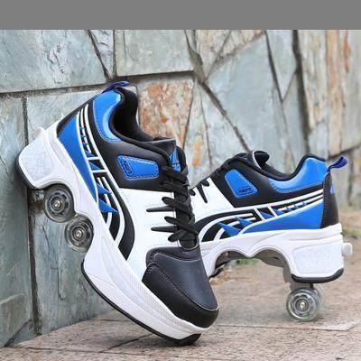 Single And Double Roller Skates For Boys And Girls Burst Walking With Wheels Student Deformed Shoes