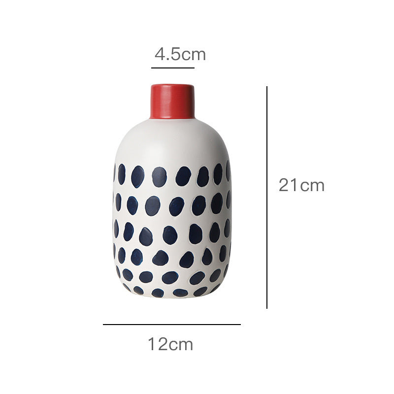 Japanese Style Creative Dried Flower Arrangement Blue Ceramic Small Mouth Vase Living Room Decoration Ornaments Leitler